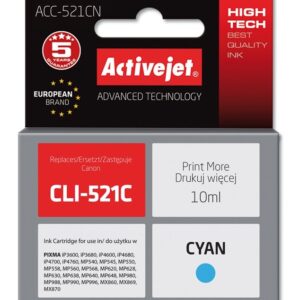 Activejet Encre ACC-521CN (Canon CLI-521C remplacement ; Suprême ; 10 ml ; bleu)