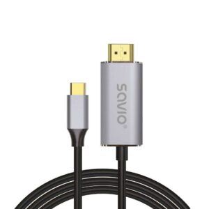 Câble USB-C vers HDMI 2.0B, 2 m, argent/noir, embouts dorés, SAVIO CL-171