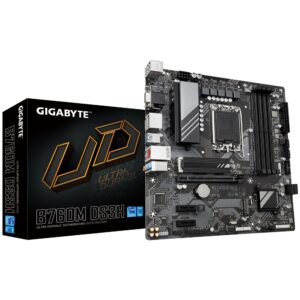 GIGABYTE B760M DS3H Carte Mère - Compatible avec les processeurs Intel Core 14e génération, VRM numérique 6+2+1 phases, jusqu'à 7600MHz DDR5 (OC), 2x PCIe 4.0 M.2, LAN 2.5GbE, USB 3.2 Gen