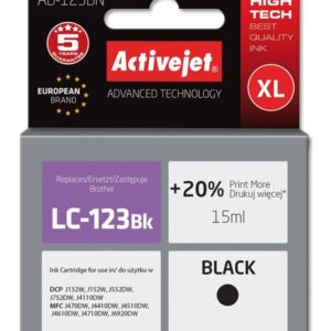 Activejet Encre AB-123BN (remplacement de Brother LC123BK/121BK ; Supreme ; 15 ml ; noir)