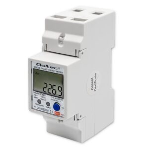 Qoltec 50882 Compteur de consommation d'énergie électronique monophasé pour rail DIN | Wi-Fi | TUYA | 230V | LCD