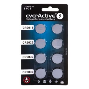 Jeu de 8 piles au lithium everActive 4 x CR2032, 2 x CR2025, 2 x CR2016