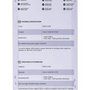 Savio CL-27 câble vidéo et adaptateur 0,2 m VGA (D-Sub) HDMI Type A (Standard) Blanc