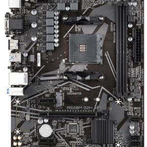 GIGABYTE Carte mère A520M S2H - Prend en charge les processeurs AMD Ryzen série 5000 AM4, VRM numérique pur 4+3 phases, jusqu'à 5100 MHz DDR4 (OC), PCIe 3.0 x4 M.2, LAN GbE, USB 3.2 Gen 1