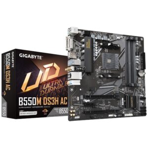 GIGABYTE B550M DS3H AC Carte mère - Processeurs AMD Ryzen 5000, VRM 5+3 phases, jusqu'à 4733 MHz DDR4, 1xPCIe 4.0 + 1xPCIe 3.0 M.2, Wi-Fi 5, LAN 1GbE, USB 3.2 Gen 1
