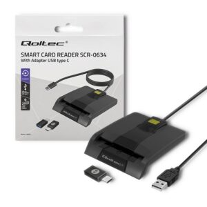 Qoltec 50634 Lecteur de carte à puce Intelligent Smart ID SCR-0634 | USB de type C