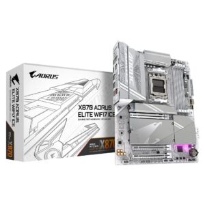 GIGABYTE X870 AORUS ELITE WIFI7 ICE Carte Mère - Prend en charge les processeurs AMD Ryzen 9000, 16+2+2 phases VRM numérique, jusqu'à 8200MHz DDR5 (OC), 3xPCIe 5.0 + 1xPCIe 4.0, Wi-Fi 7, LAN 2,5GbE, USB 4