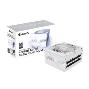 GIGABYTE AORUS ELITE P850W ICE Alimentation - PCIe 5.0, 80 PLUS Platinum, Conception entièrement modulaire, Ventilateur de 120 mm, Compatible ATX 3.0, Prise EU