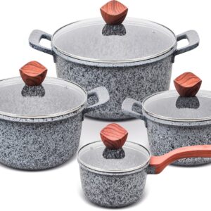 PROMIS Set de pots GRANITE, casserole 16 cm, pots 20,24,28 anses marron