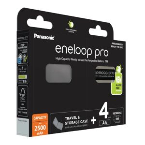 Batteries rechargeables PANASONIC ENELOOP PRO AA 25000 mAh 4 szt + boîte (BK-3HCDE/4CP+CASE)