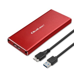 Qoltec 51831 Boîtier | Disque SSD M.2 | SATA | NGFF| USB 3.0 | Super vitesse 5 Gb/s | 2 To | Rouge