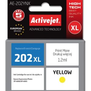 Activejet Encre AE-202YNX (remplacement Epson 202XL H44010 ; Suprême ; 12 ml ; jaune)