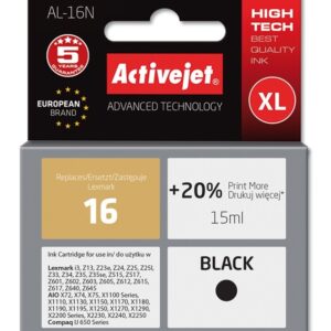 Activejet Encre AL-16N (remplacement Lexmark 16 10N0016 ; Suprême ; 15 ml ; noir)